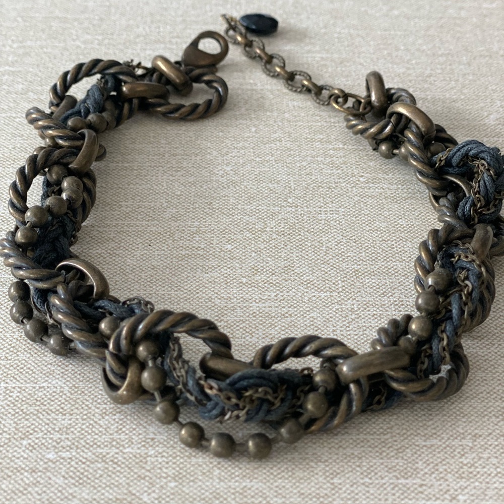 Navy/Brass Twisted Chain Chocker Necklace